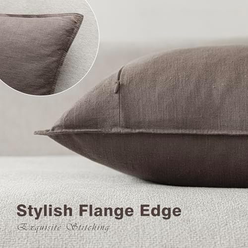 Foindtower Linen Solid Decorative Throw Pillow Covers 16x16 Light Coffee - Image 3
