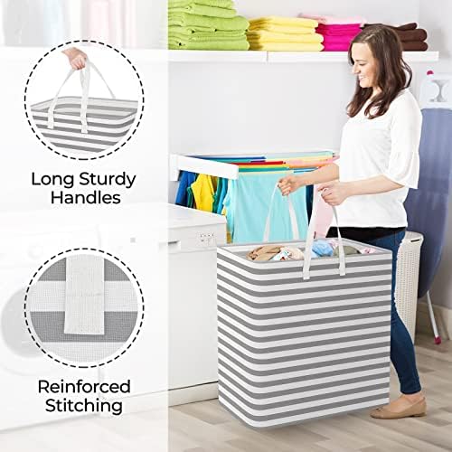 StorageRight Laundry Basket Hamper, 100L Clothes Storage, Striped Grey - Image 4