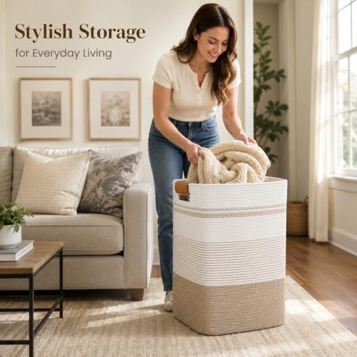 Laundry Hamper, Cotton Rope Laundry Basket - Image 4