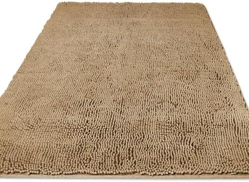 Yeaban Chenille Beige Bathroom Rug 36"x60", Non-Slip Rubber Backing by Yeaban