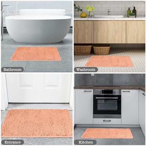 Yeaban Chenille Dusty Pink Bathroom Rug 24"x36", Non-Slip Rubber Backing - Image 5