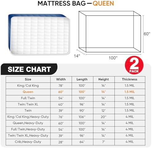 2 PK Queen Mattress Bags for Moving Storage, Mattress Bag for Disposal - Image 4