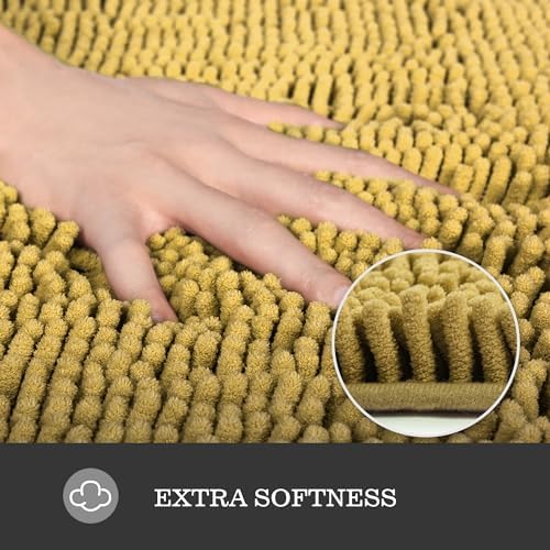 Yeaban Chenille Mustard Bathroom Rug 36"x60", Non-Slip Rubber Backing - Image 2