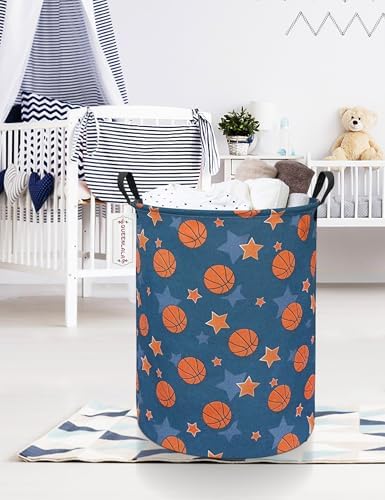 QUEENLALA Large Foldable Round Storage Basket Laundry Hamper, Basketball - Image 4