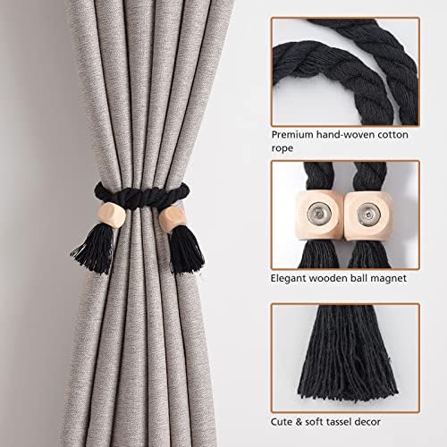 NICEEC 2 Pack Wooden Cube Magnetic Curtain Tiebacks Boho Home Decor Drape Tie - Image 2