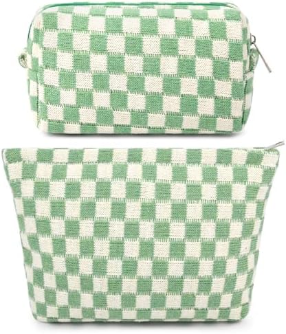 SOIDRAM 2 Pcs Checkered Makeup Bag Large Cosmetic Bag Toiletry Bag Makeup Pouch by SOIDRAM