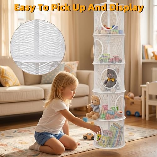 2Pcs Hanging Stuffed Animal Storage Hammock Net 5 Tiers - Image 5