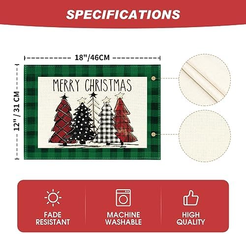 Artoid Mode Waterclor Green Buffalo Plaid Christmas Trees Placemats Set of 6 - Image 6