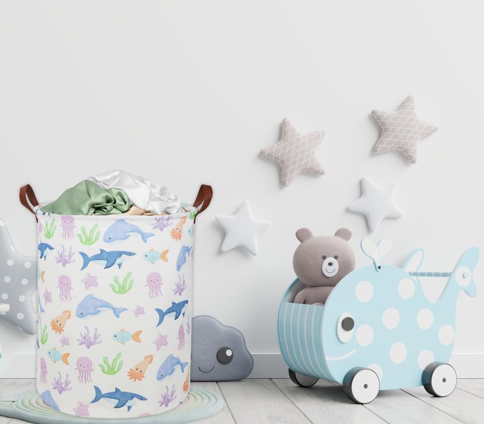 ESSME Fish Laundry Hamper, Hamper Collapsible Canvas Waterproof Ocean Storage - Image 2