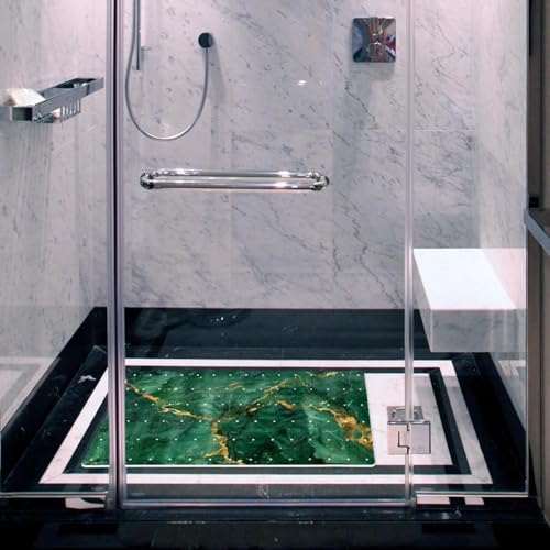 Shower Mat Non Slip 26.8 x 15.1 Inches, Emerald Marble Bathtub Mat Shower Stall - Image 6