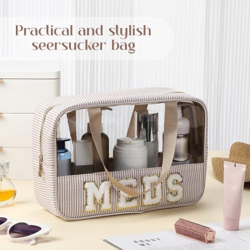 Sanwuta Seersucker Meds Bag Chenille Letter Clear Makeup Bag - Image 4