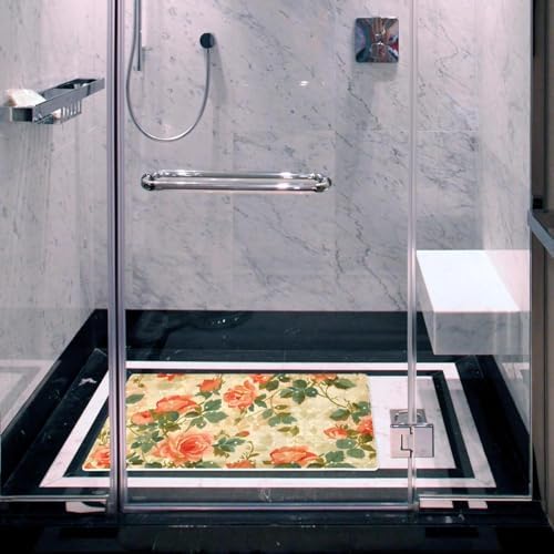 Shower Mat Non Slip 26.8 x 15.1 Inches, Vintage Rose Bathtub Mat Shower Stall - Image 6