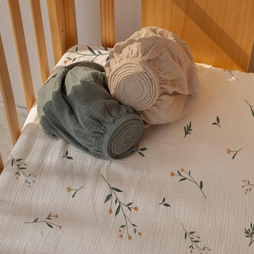 Gllquen Baby Muslin Cotton Pack and Play Sheets 3 Pack - Image 3