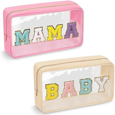 izuzta 2 Pcs Chenille Letter Clear Makeup Bag Mama Baby Pouch, Hospital Duffle by izuzta