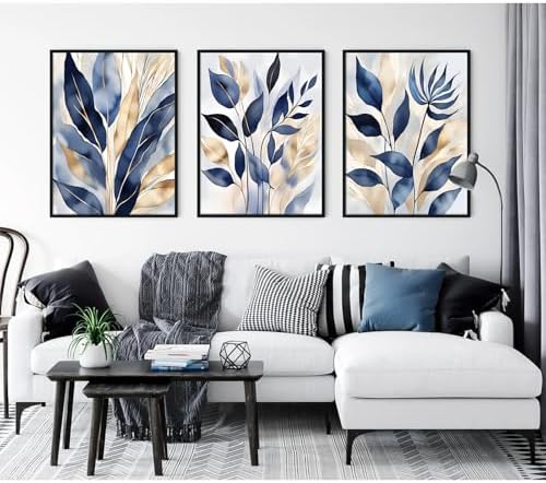 Lhoiplme Blue Botanical Wall Art Abstract Leaf Canvas Prints Decor Modern Plant - Image 3