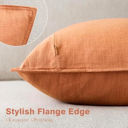Foindtower Linen Solid Decorative Throw Pillow Covers 18x18 Dusty Orange - Image 3
