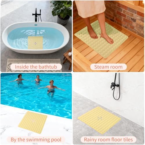 Anti-Slip Bathtub Shower Mat 21×21 Inch Light Yellow - Image 7
