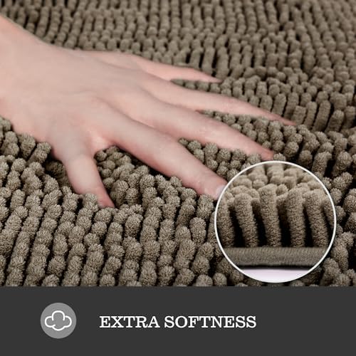 Yeaban Chenille Taupe Bathroom Rug 36"x60", Non-Slip Rubber Backing - Image 3
