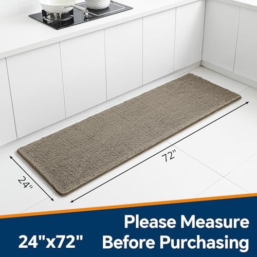 Chenille Bathroom Runner Rug 24"x72" Taupe, Plush Bath Mat - Image 2