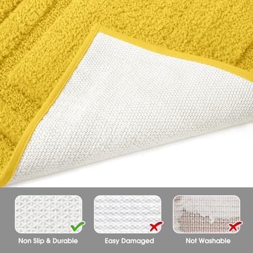 HOMEIDEAS Bathroom Rugs Sets 2 Piece, Super Soft Non Slip Bath Mat Yellow - Image 5