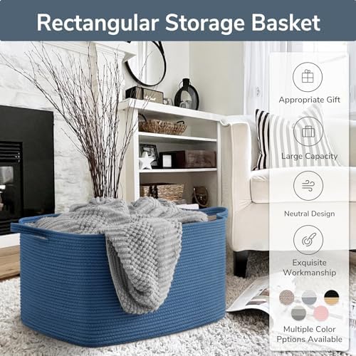 Goodpick Large Woven Rope Blanket Basket, Dark Blue - Image 7