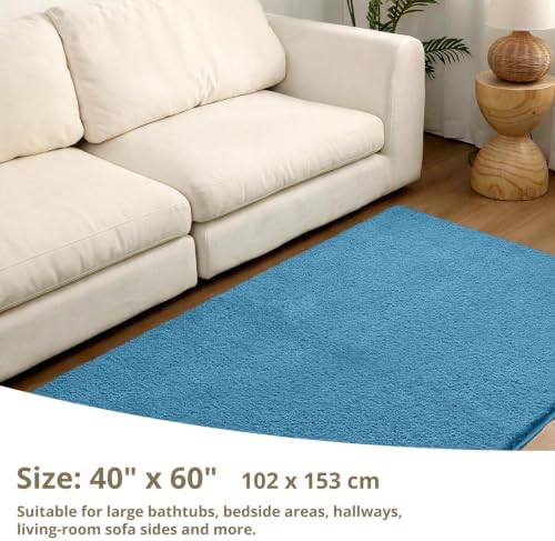 Polyester Bathroom Rug 40"x60" Blue, Large Soft Shaggy Bath Mat - Image 2