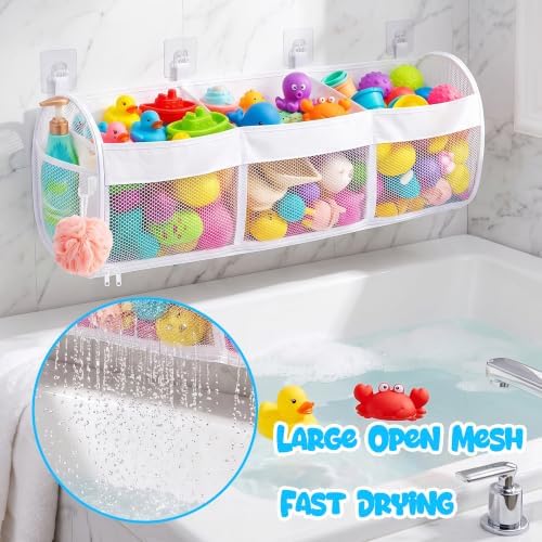 Bath Toy Storage, 3 Compartment Horizontal Large Openings - Image 4