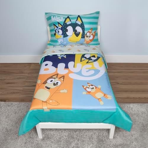 Bluey 4 Piece Toddler Bedding Set – Includes Comforter, Sheet Set – Fitted Top by Bluey