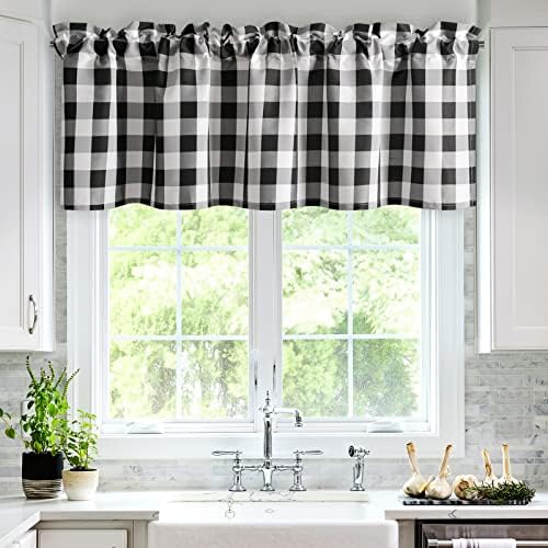 Hiasan Black and White Buffalo Plaid Curtains Valances, 42W x 18L, 1 Panel by Hiasan
