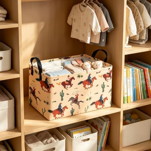 Rectangular Collapsible Storage Basket Nursery Toy Organizer Cactus Cowboy - Image 5