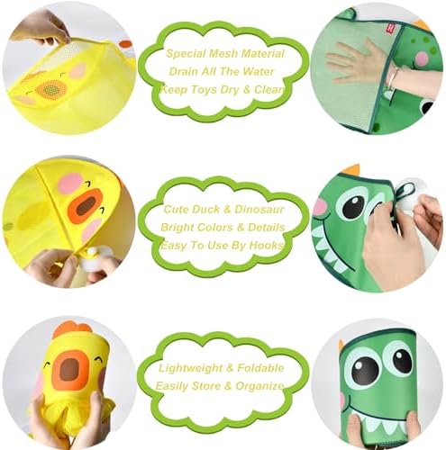 2 Pack Mesh Bath Toy Organizer, Anberky Cute Duck & Dinosaur Bath Toy Storage - Image 5