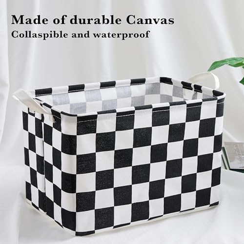 Ohocut Black White Checkered Canvas Basket, Rectangular Organizing Decorative - Image 6