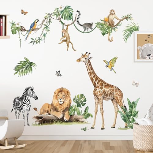 decalmile Jungle Animal Tropical Leaves Safari Wall Decals Stickers - Image 3