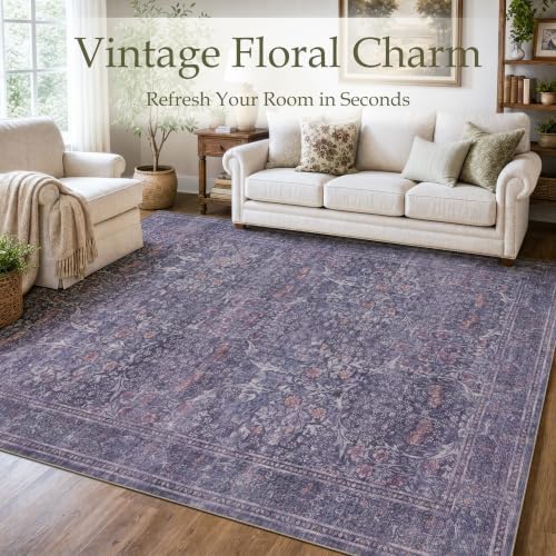 JOLLYVOGUE Entryway Rug, 2x3 Washable Vintage Floral Rug, Twilight Purple - Image 2
