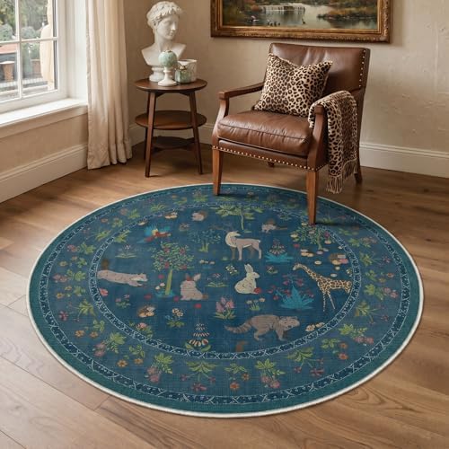 BESBLEE 5FT Round Rug for Bedroom, Washable Animal Non Slip by BESBLEE