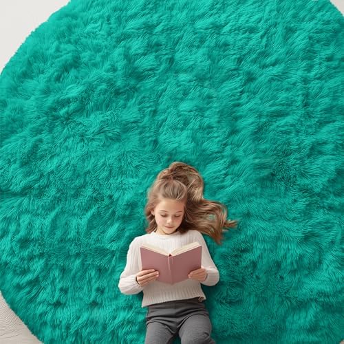 OLANLY Teal Green Round Rugs for Bedroom by OLANLY