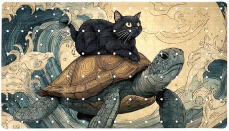 Bathtub Mat Non Slip 26.8x15.1 Inch, Cat Riding Turtle Ocean Wave Shower Mat by Anna+Cowper