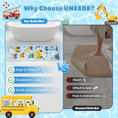 UNEEDE Baby Bathtub Mat Non Slip, 40x16'' Excavator Design Bath Mat - Image 3