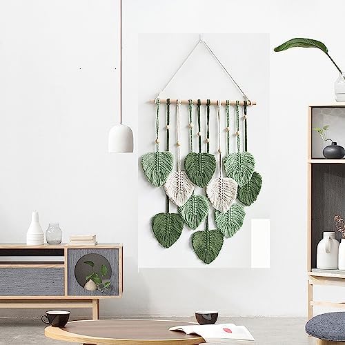 MSFENG Wall Hanging Decor Leaves Tapestry Boho Wall Decor Woven Feather - Image 6