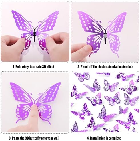 SAOROPEB 3D Butterfly Wall Decor 48 Pcs Purple Butterfly Decorations - Image 6