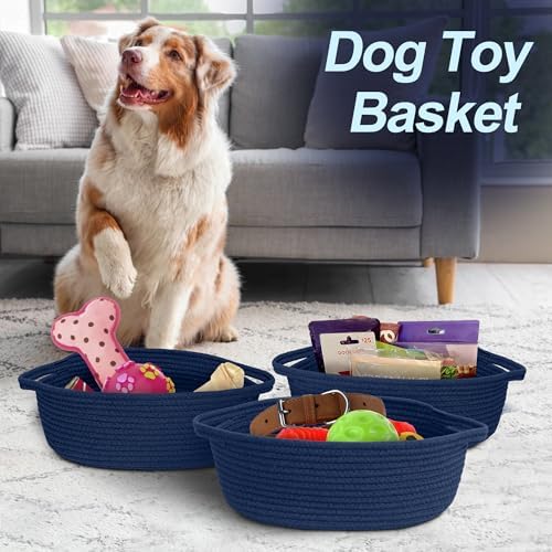 MEGASKET Dark Blue Small Woven Basket, 13” x 9” x 5” Baskets - Image 5