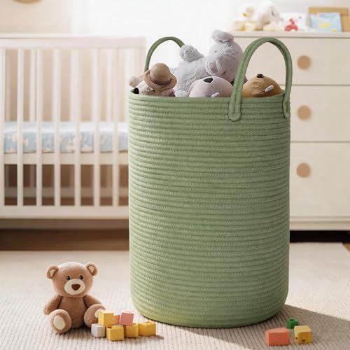 MEGASKET Large Green Laundry Basket, 16.5"x22.5" Tall Woven Cotton Rope Bin - Image 5