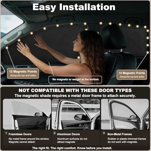 XCBYT Magnetic Car Side Window Shades, 100% Blackout Privacy Soft Suede - Image 3
