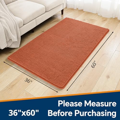 Chenille Bathroom Rug 36"x60" Coral, Large Plush Bath Mat - Image 2