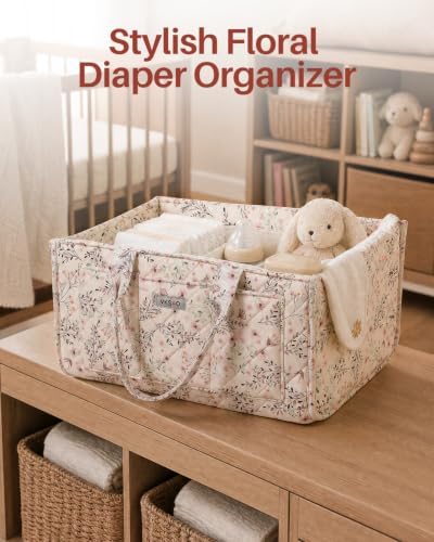 Large Floral Diaper Caddy Organizer Nursery Storage Basket, Gift - Image 4