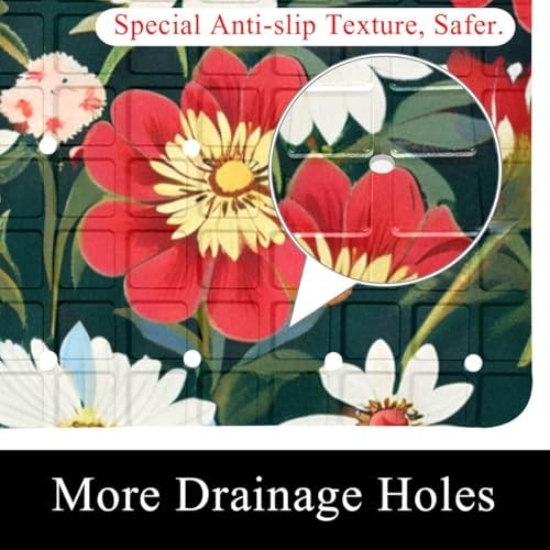 Shower Mat Non Slip, Colorful Flowers Anti Slip Bath Mat - Image 2