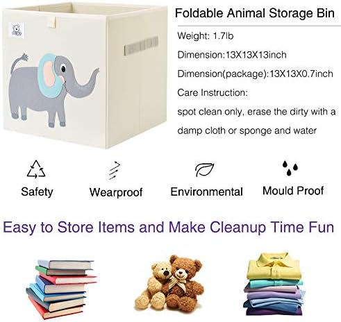 13 Inch Animal Cube Storage Bins, Foldable Fabric Kids Toy Box & Toy Chest - Image 3
