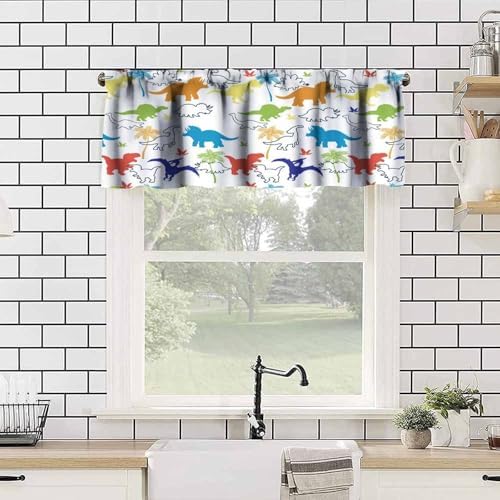 Dinosaur Kids Valance Curtains, Cartoon Colorful Dino Blackout Window Drapes - Image 5