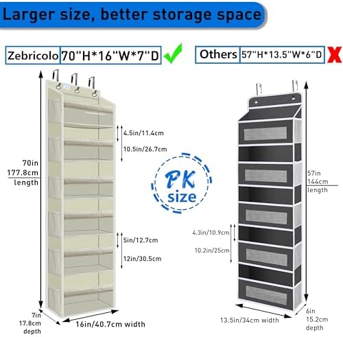 Over the Door Organizer Storage 6 Tier, 12 Large Capacity Side Pockets - Image 2