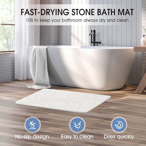 VEELOIM Stone Bath Mat, Diatomaceous Earth Bath Mat, Shower Mat White - Image 4